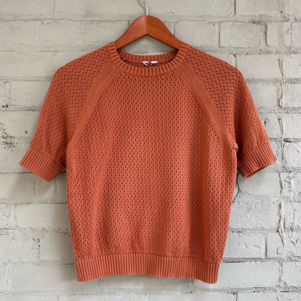 Uniqlo Brown Short Sleeve Mesh Knit Sweater